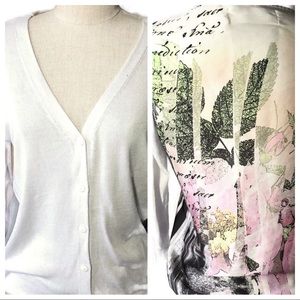 M. Rena s white cardigan with floral print back